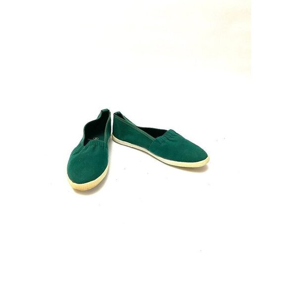 Vintage 1960s Deadstock Sneakers // Green Canvas Slip On No Tie Shoes Size 6 - Picture 3 of 7